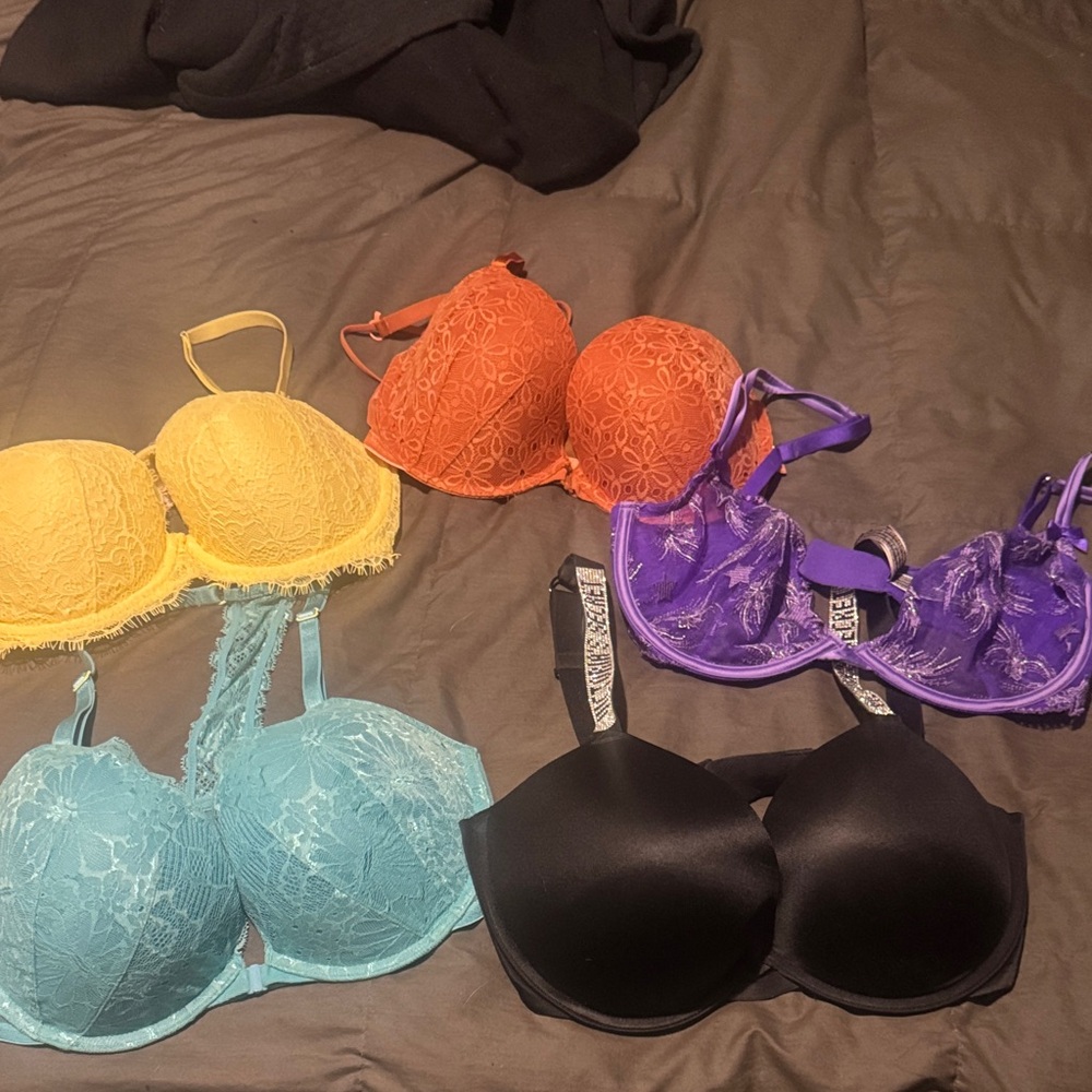 Women's Lace and Satin Bra Set - Black, Yellow, Orange, Purple, Blue